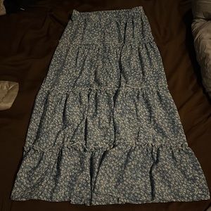 Baby blue ankle length flowy skirt, sinched waist